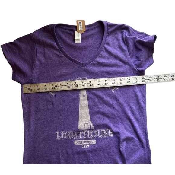 Gildan Softstyle Ring Spun Fort Gratiot Lighthouse Purple V-Neck Tee Ladies M - Picture 5 of 6